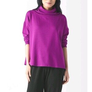 Eileen Fisher Funnel Neck Top Womens Size Large Pima Cotton Fall Winter Soft